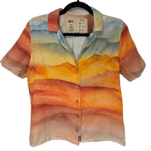 Picture Organic Linen Kintha Shirt -‎ Women's Coconut Buttons Size Small Rainbow